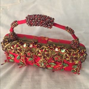 Mary Frances Nordstrom Vintage Red Silk Beaded Embroidered Evening Clutch Bag